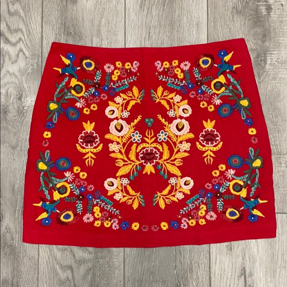 NWT Red, Embroidered Altar’d State Mini Skirt
